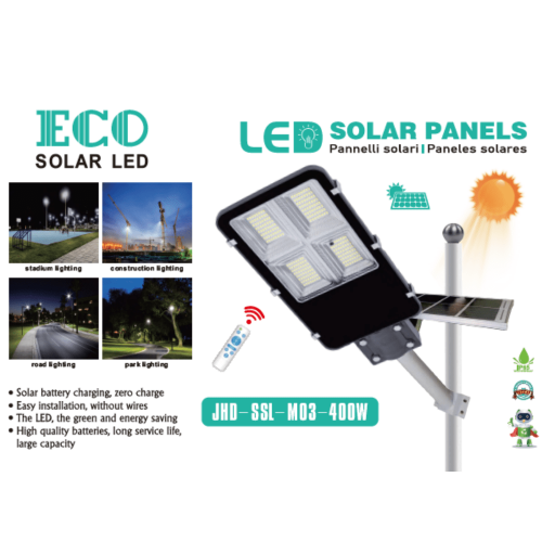 Eco Led Αδιάβροχος Ηλιακός Προβολέας 400W με Πάνελ IP65 – JHD-SSL-M03